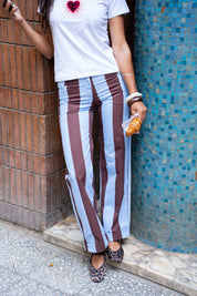 The Parallel Line Pants - BrownXBaby Blue