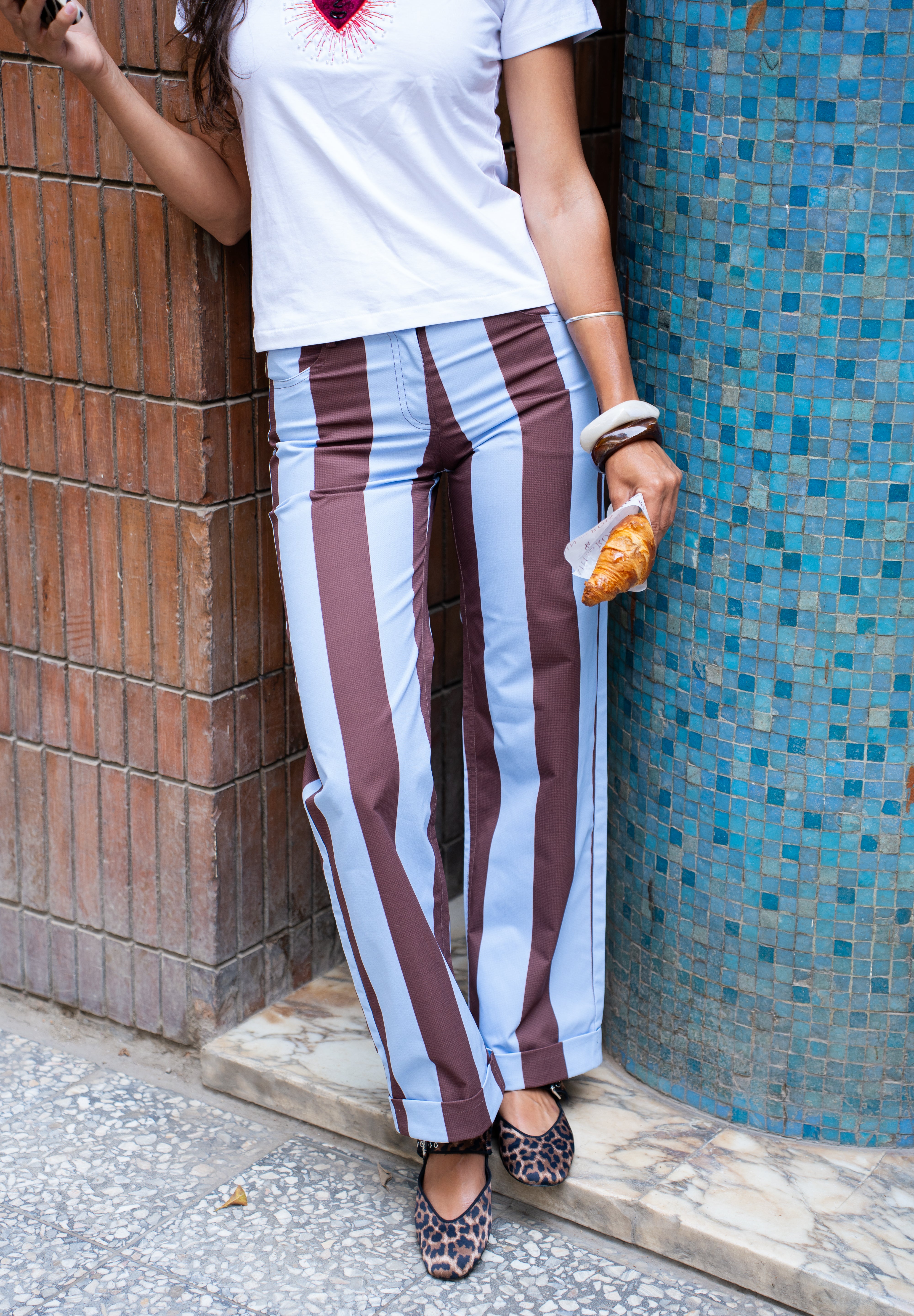 The Parallel Line Pants - BrownXBaby Blue