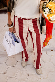 The Parallel Line Pants - WhiteXBurgundy