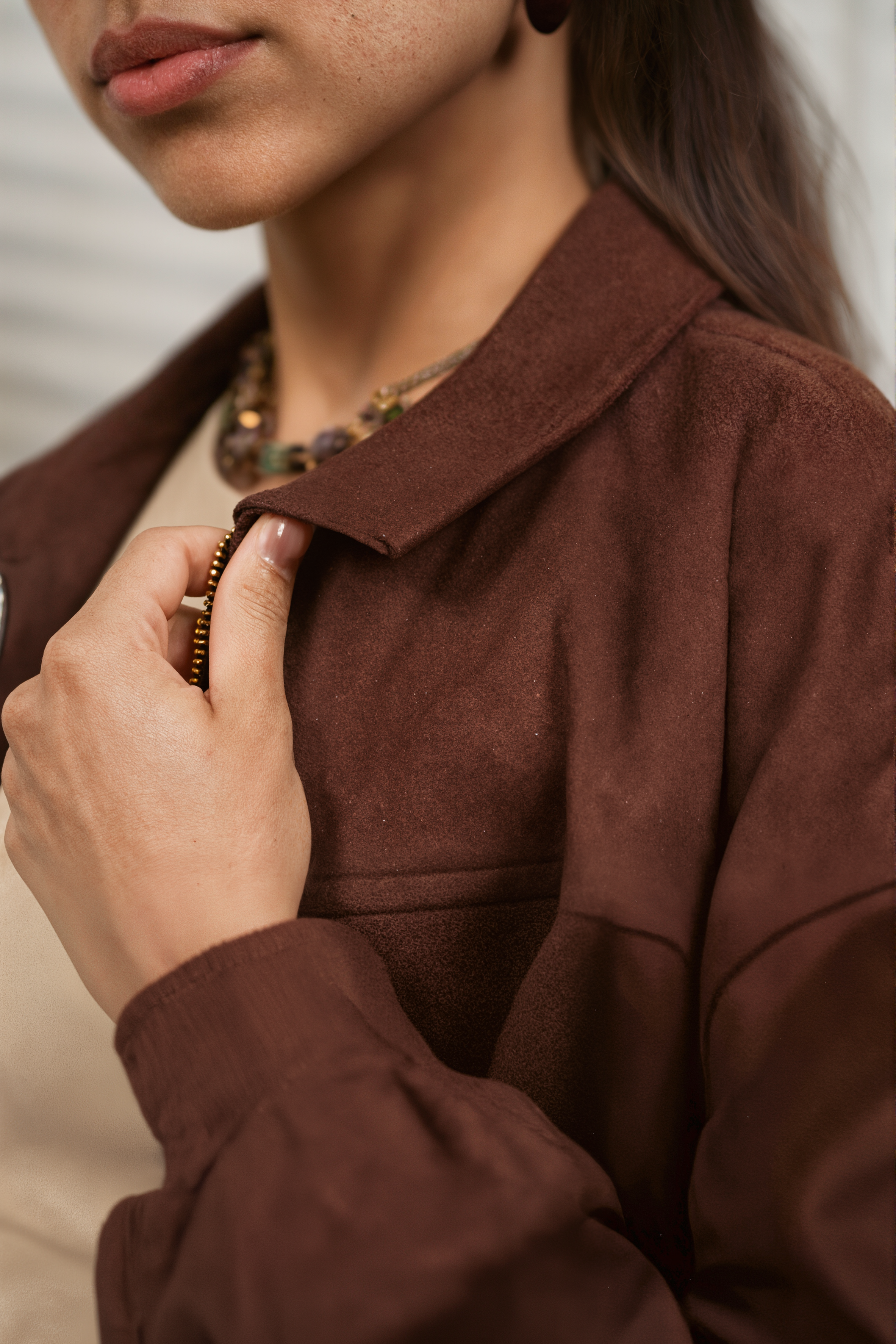 The Oversized Suede Jacket - Brown
