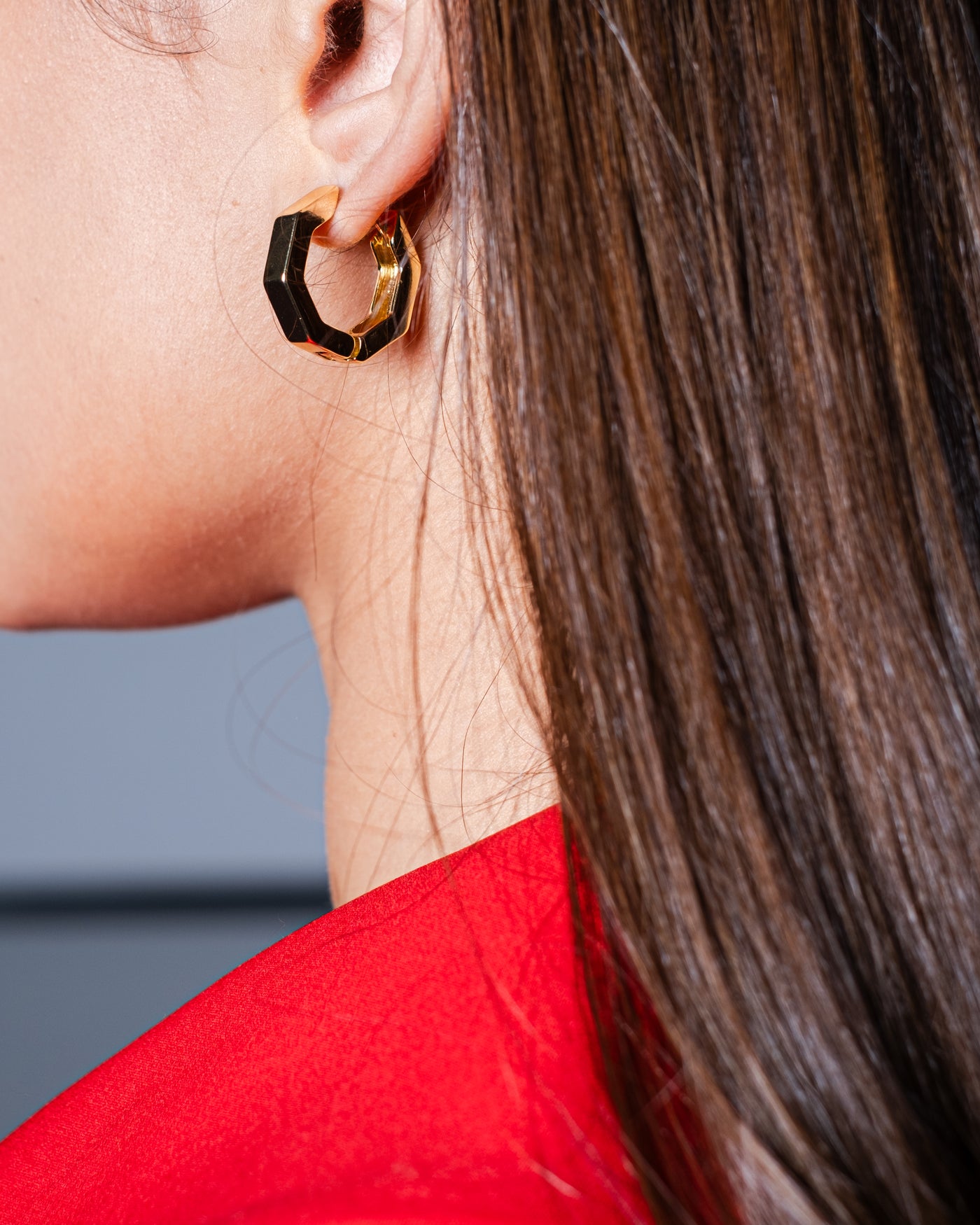Hexagon Gold Earrings