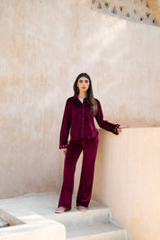 Layaly Ramadan Velvet Set - Burgundy