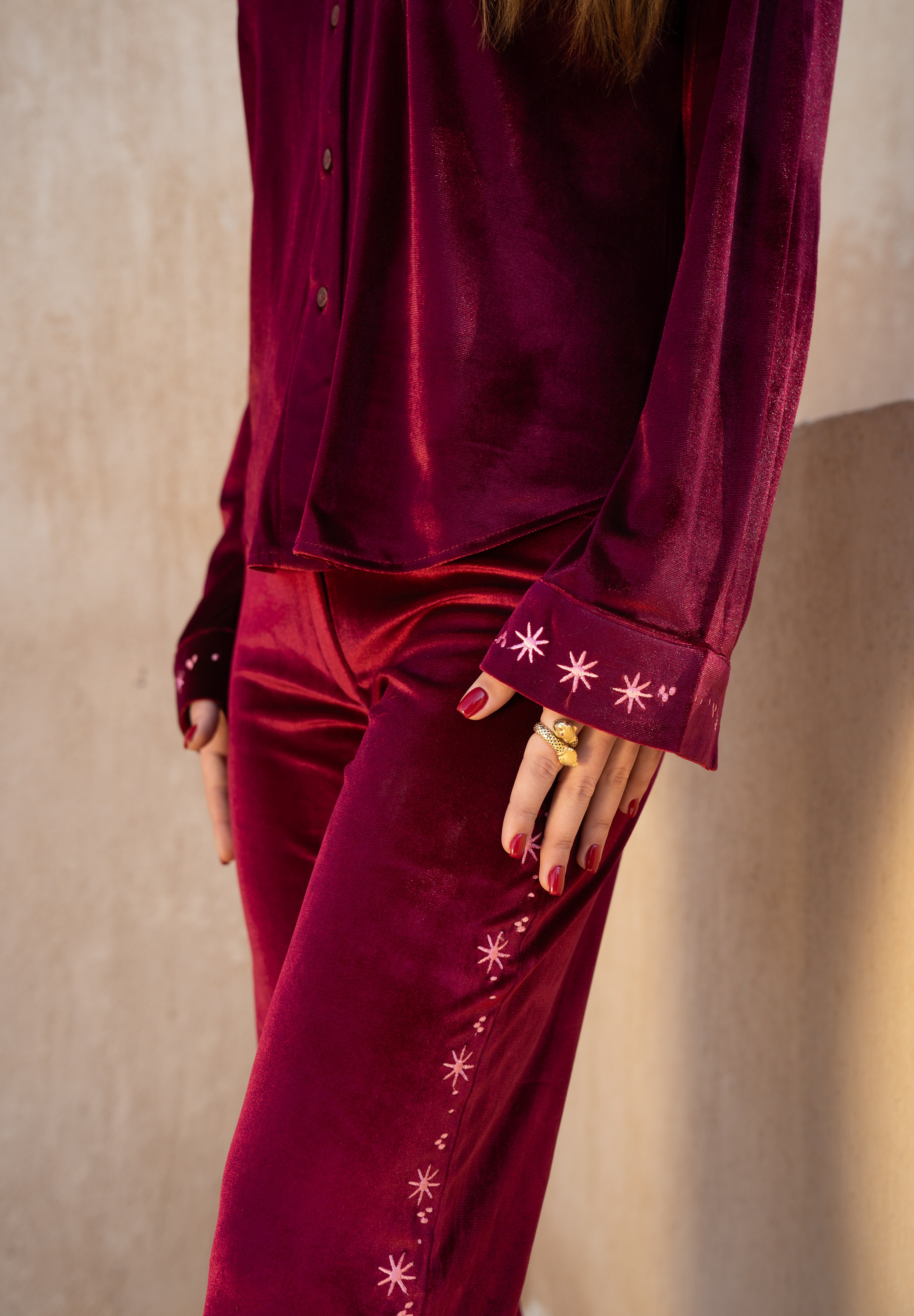 Layaly Ramadan Velvet Set - Burgundy