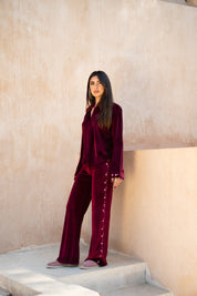 Layaly Ramadan Velvet Set - Burgundy