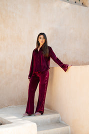Layaly Ramadan Velvet Set - Burgundy