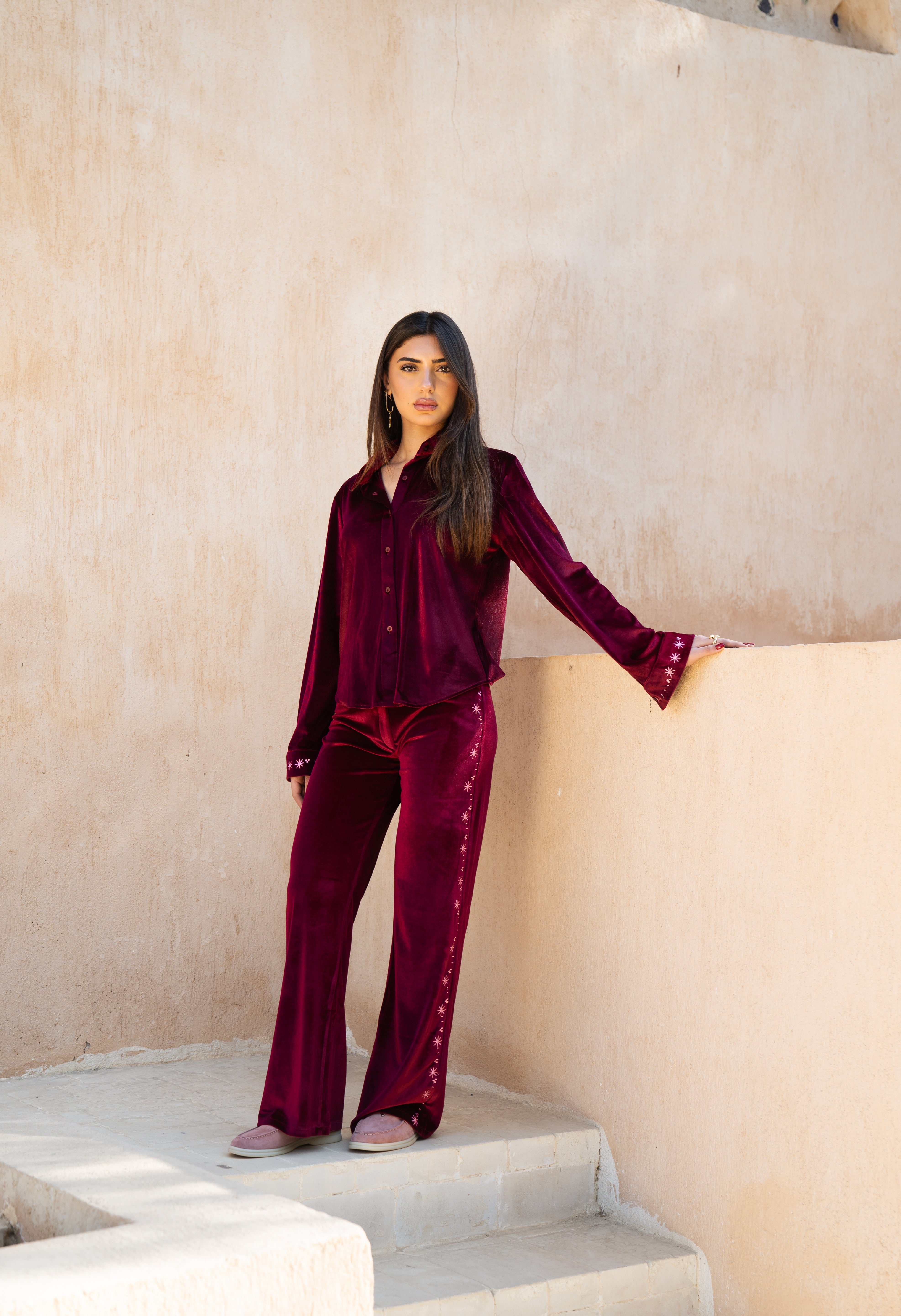 Layaly Ramadan Velvet Set - Burgundy