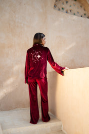 Layaly Ramadan Velvet Set - Burgundy