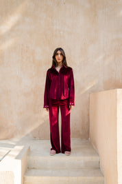 Layaly Ramadan Velvet Set - Burgundy