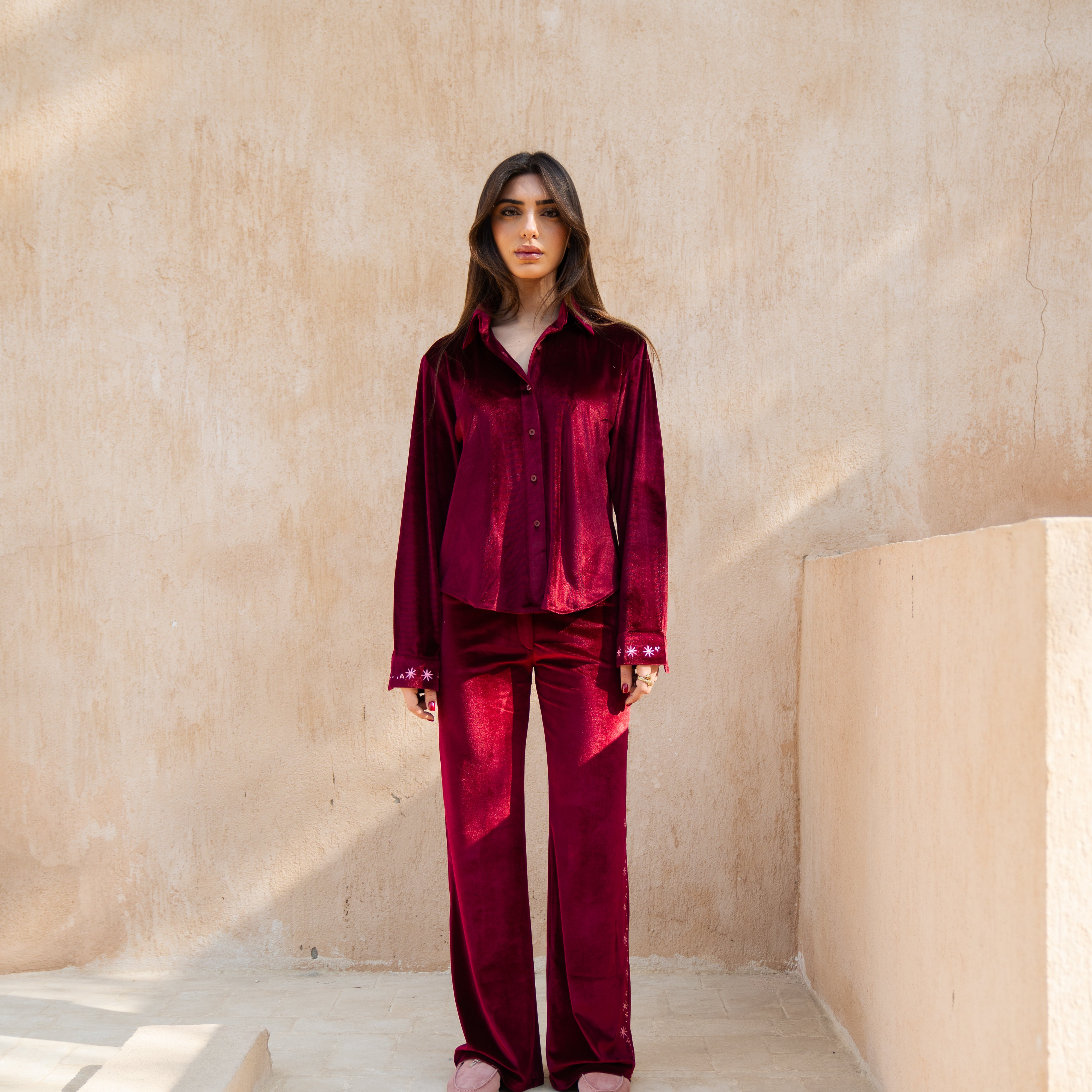 Layaly Ramadan Velvet Set - Burgundy