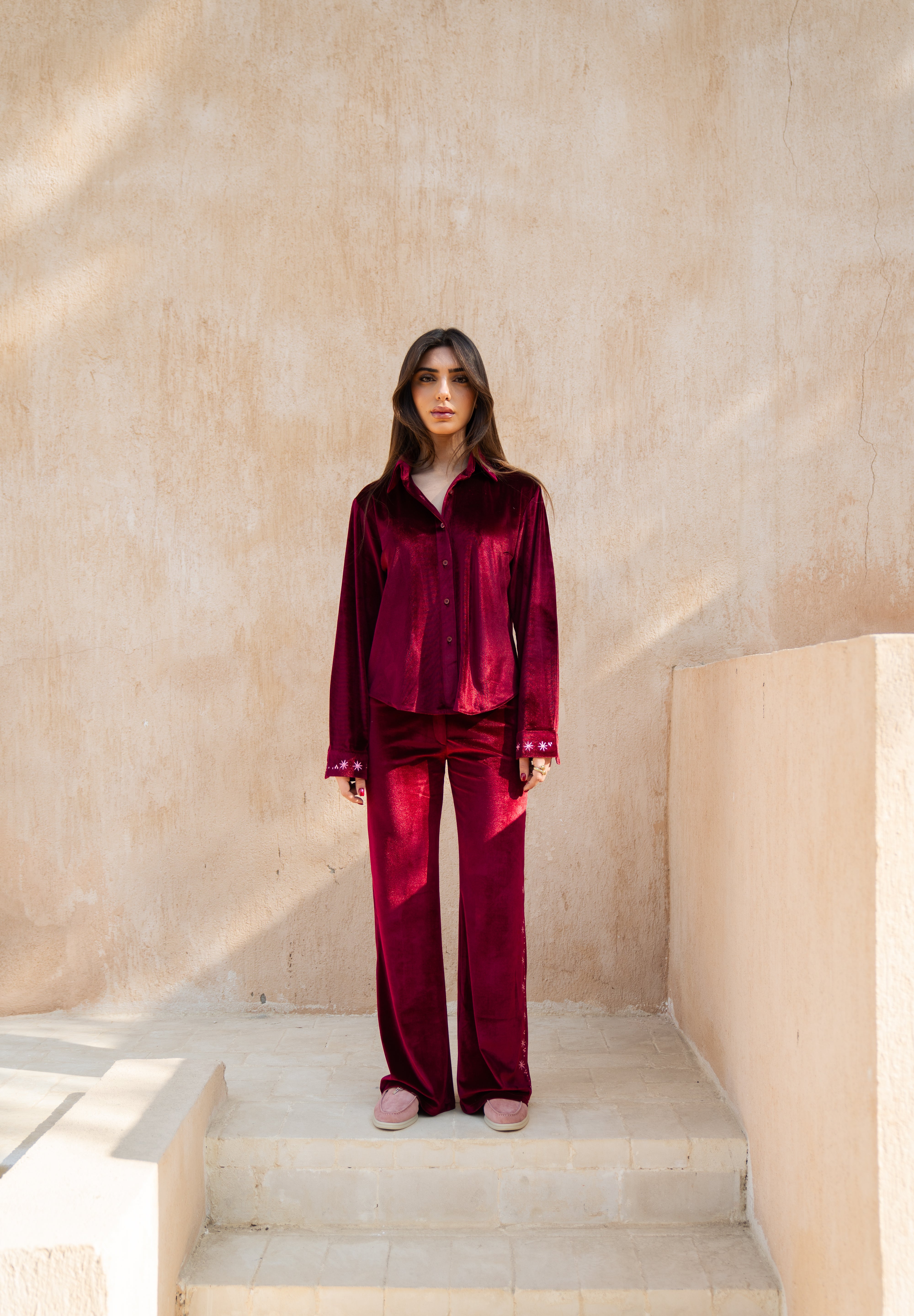 Layaly Ramadan Velvet Set - Burgundy