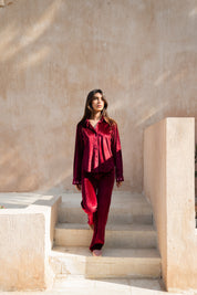 Layaly Ramadan Velvet Set - Burgundy