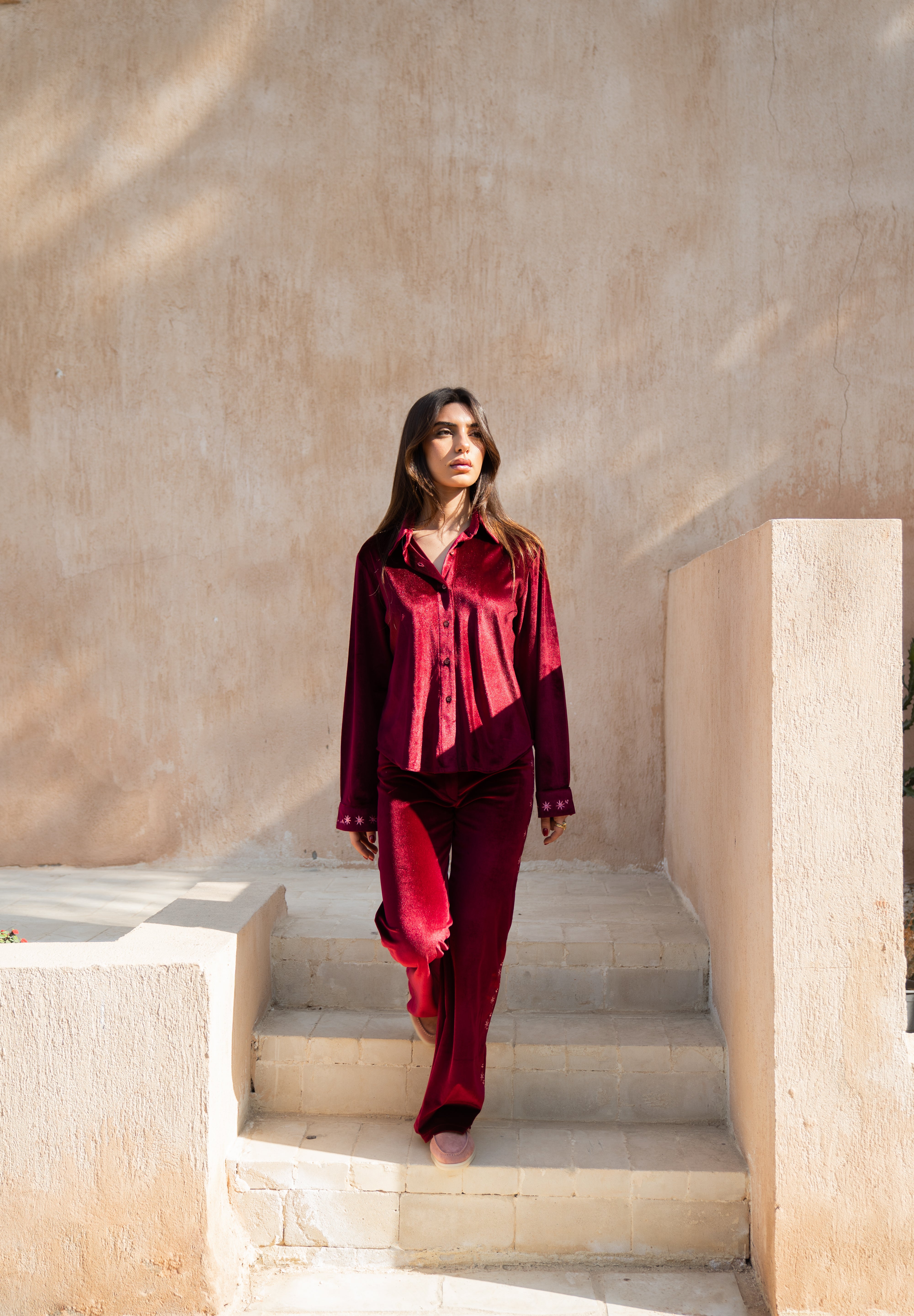 Layaly Ramadan Velvet Set - Burgundy