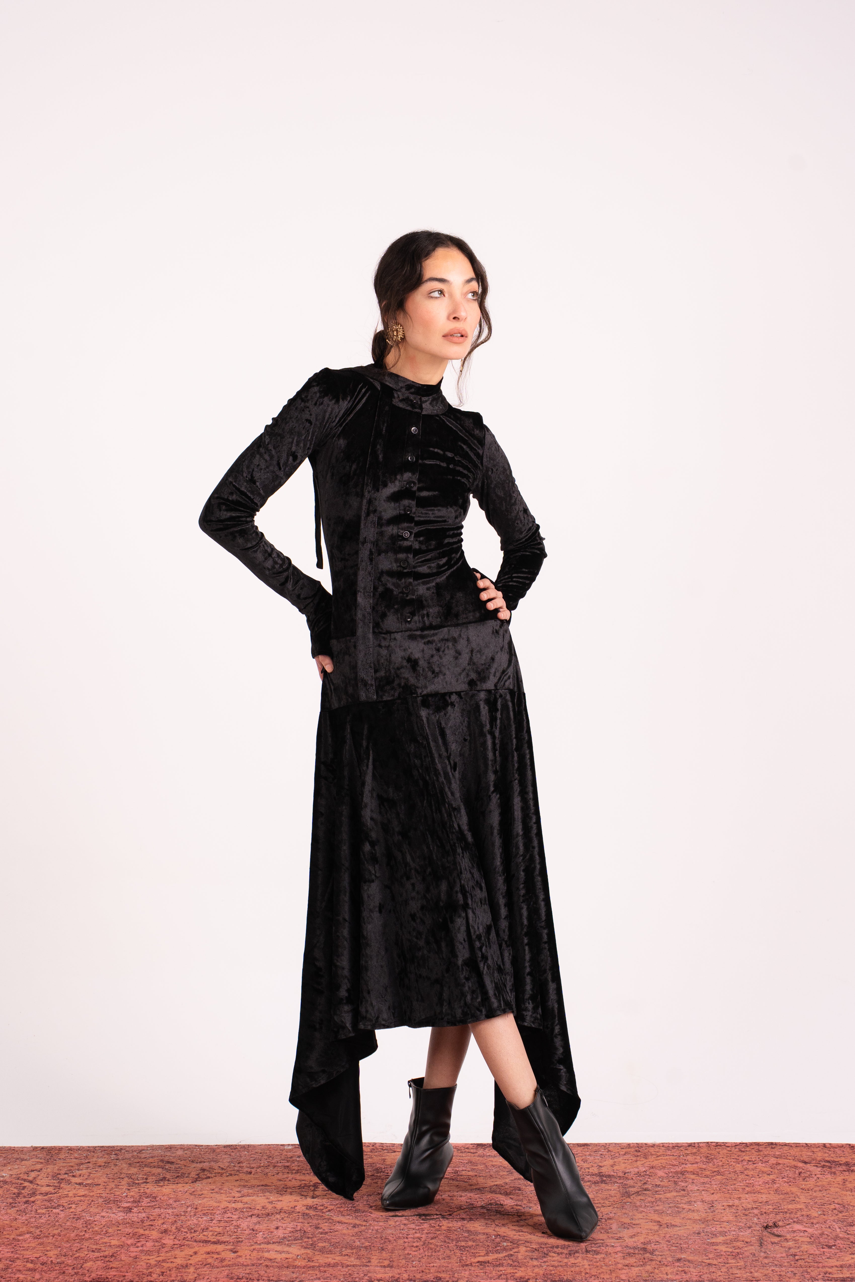 Flared Velvet Dress Black