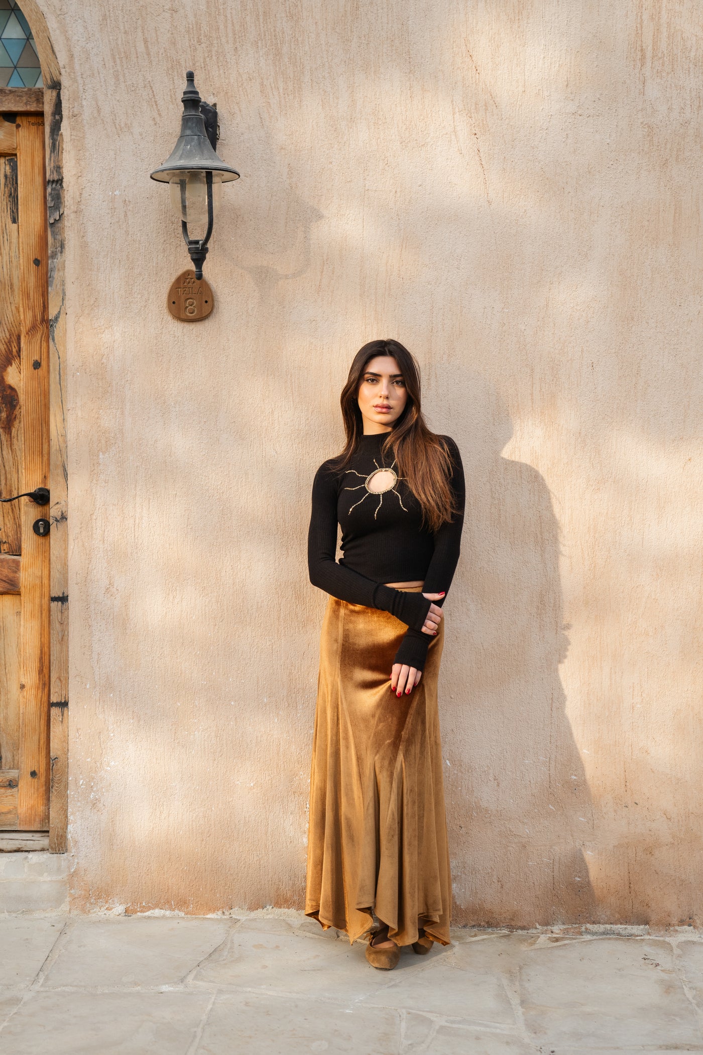 Velvet Maxi Skirt - Yellow