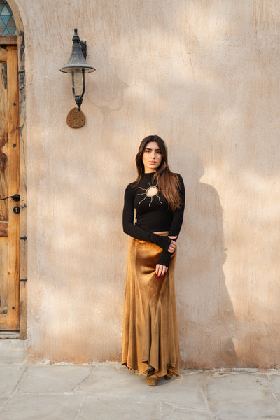 Velvet Maxi Skirt - Yellow