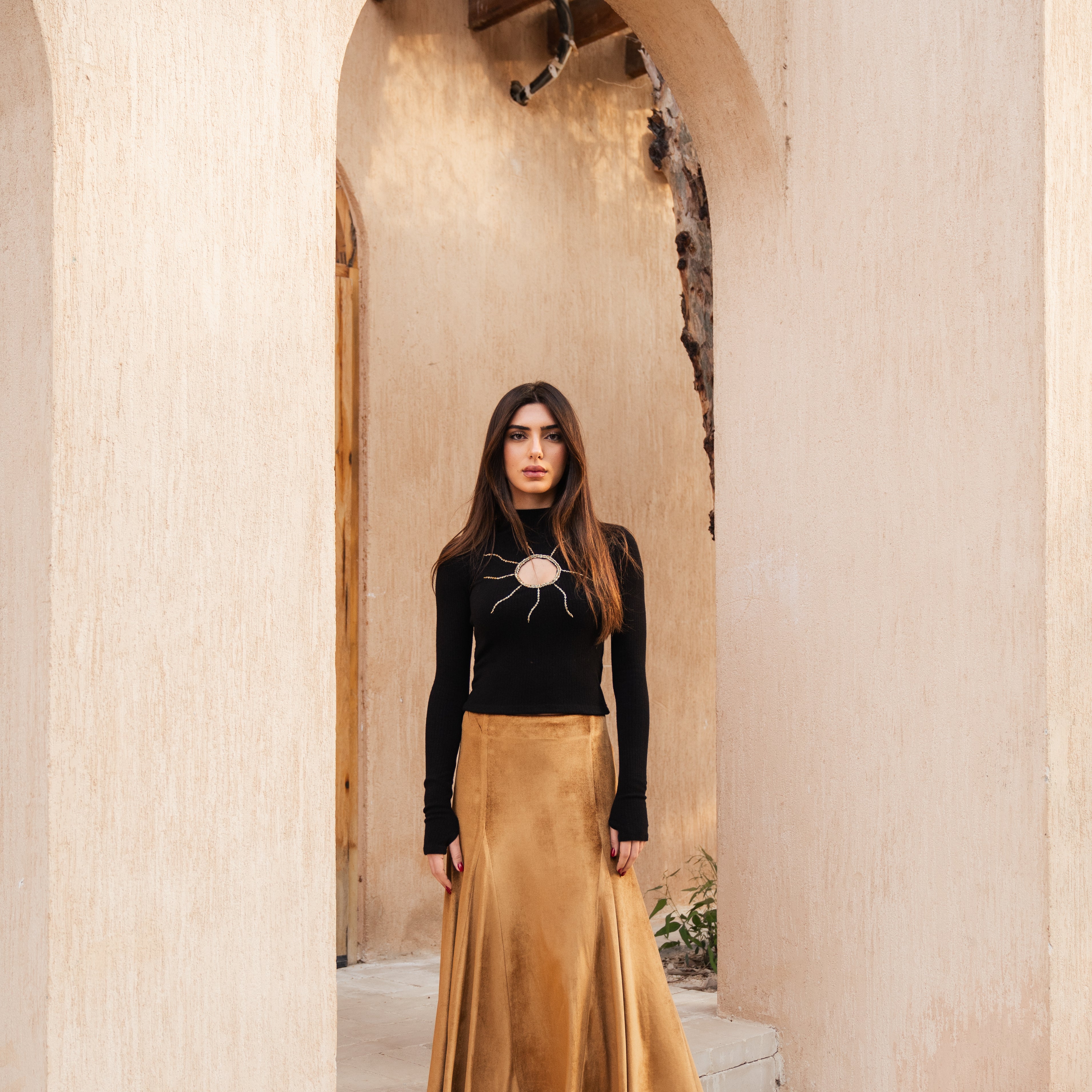 Velvet Maxi Skirt - Yellow