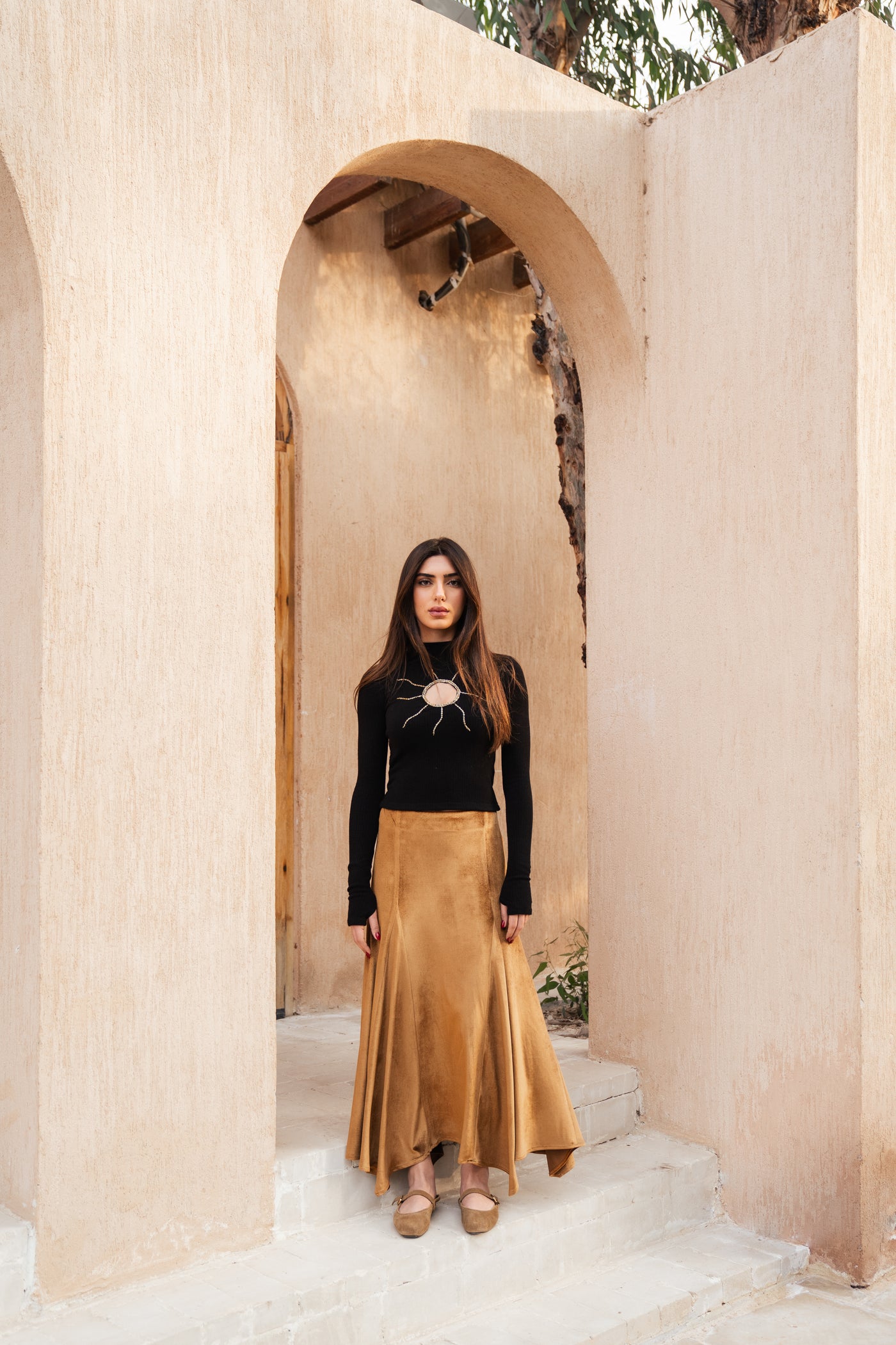 Velvet Maxi Skirt - Yellow