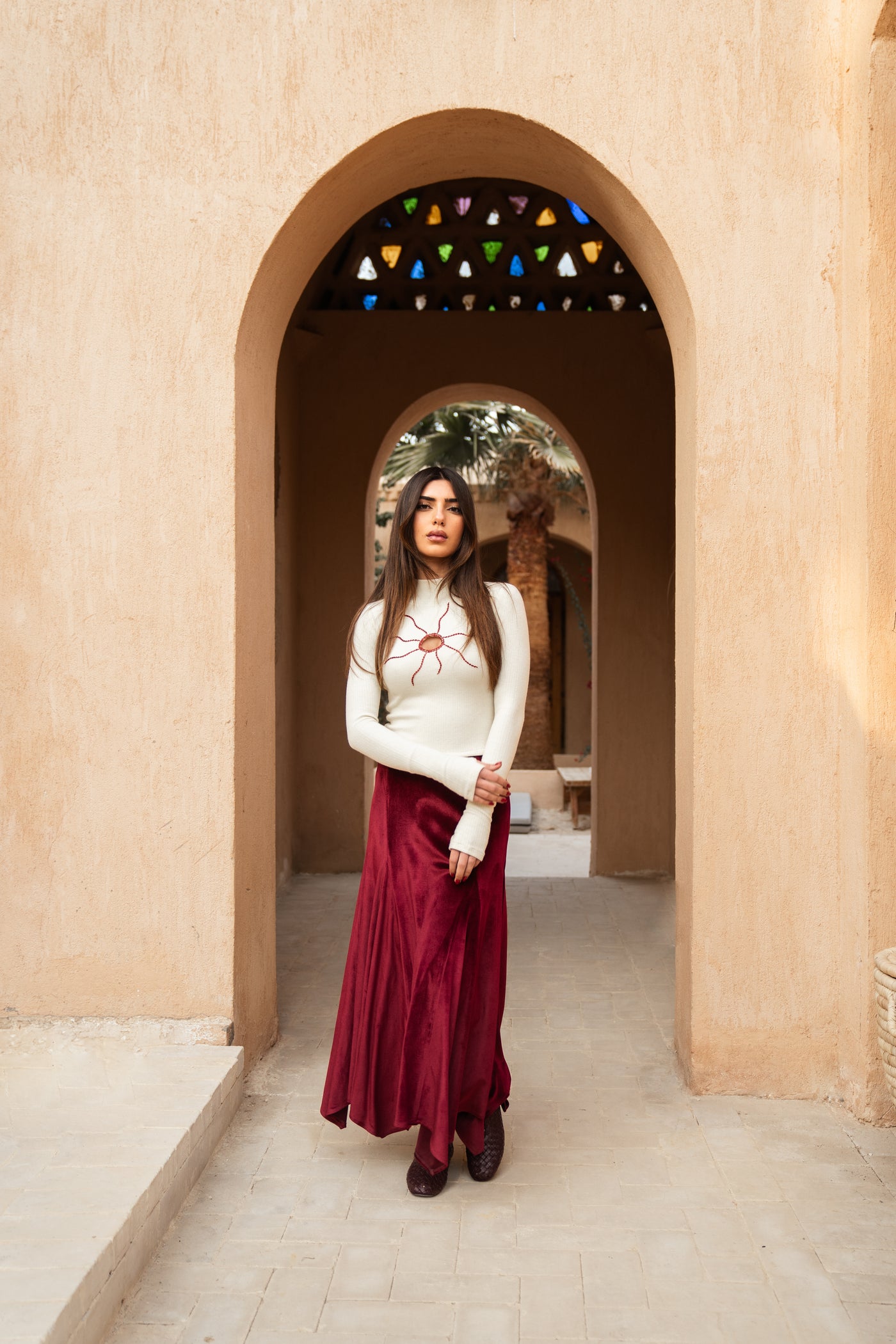 Velvet Maxi Skirt - Burgundy