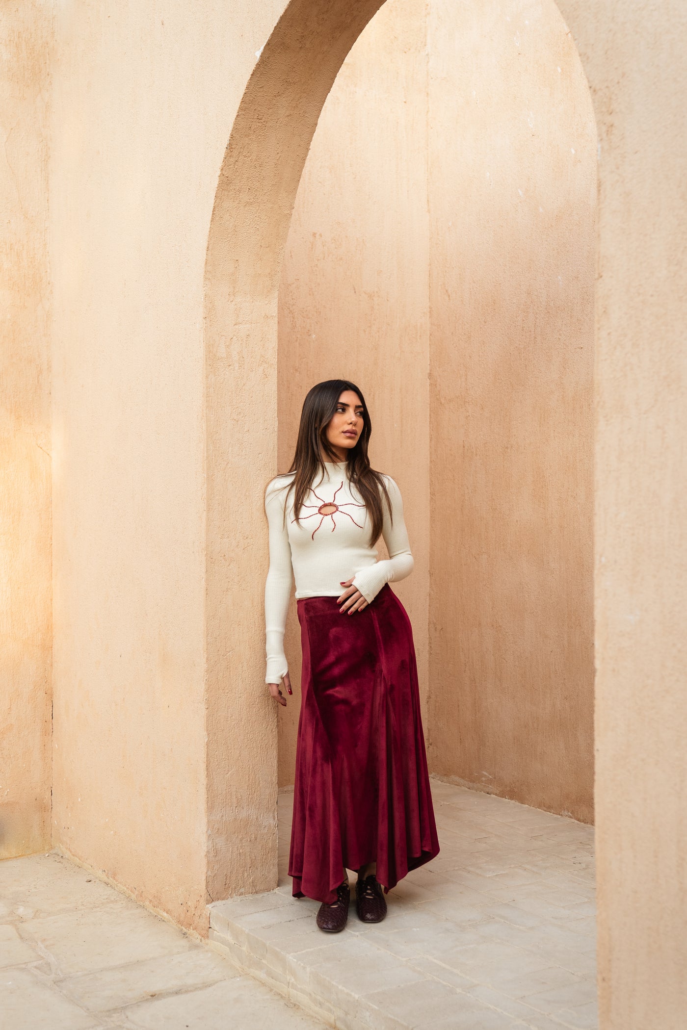 Velvet Maxi Skirt - Burgundy