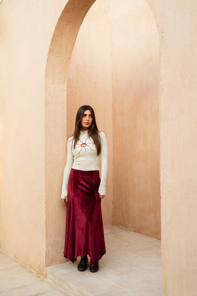 Velvet Maxi Skirt - Burgundy