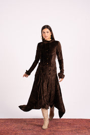 Flared Velvet Dress Brown