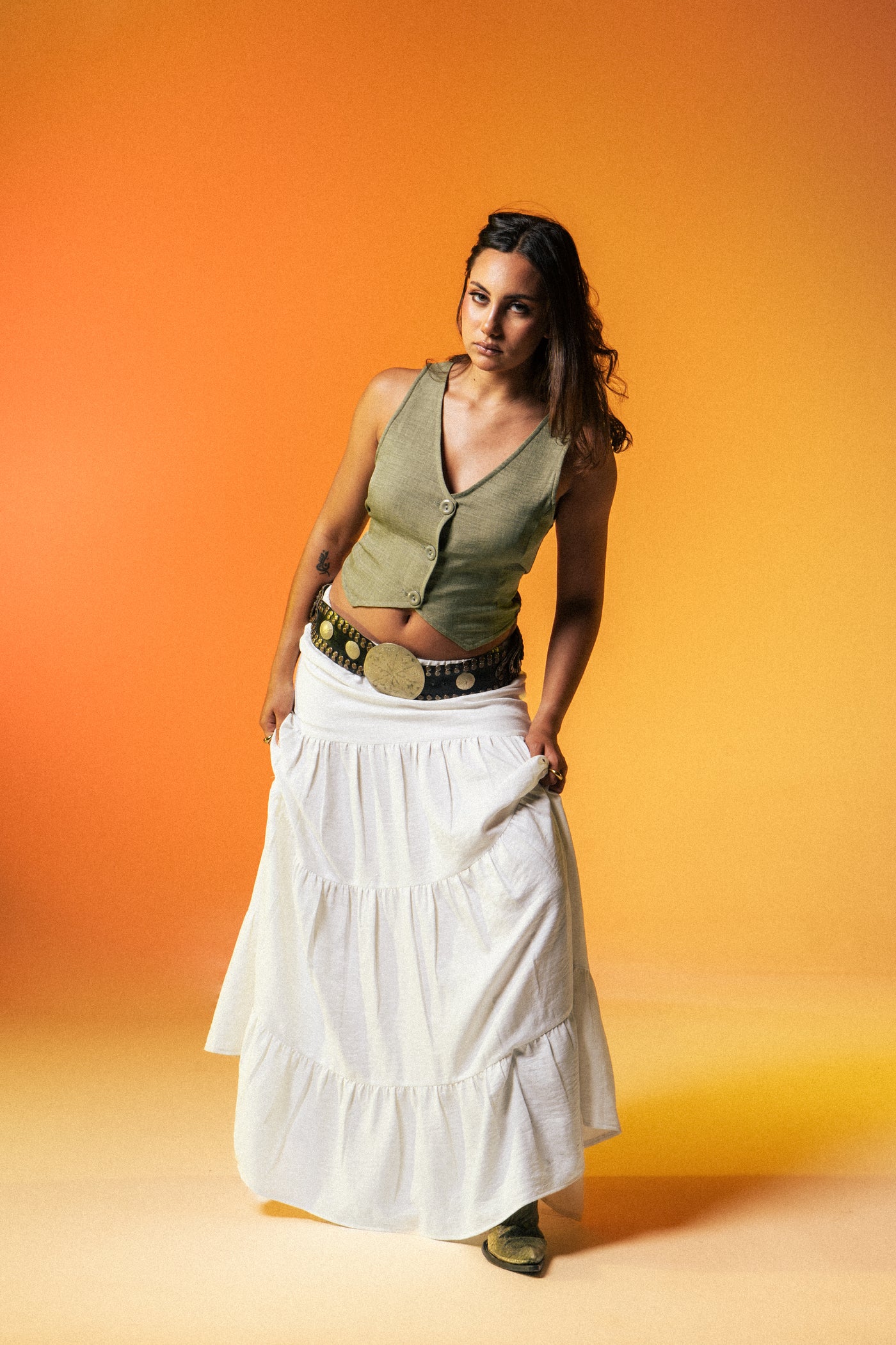 White Flowy Maxi Skirt