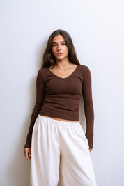 Ribbed V-Neck Long Sleeve