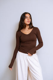 Ribbed V-Neck Long Sleeve