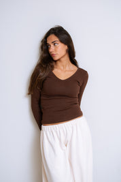 Ribbed V-Neck Long Sleeve