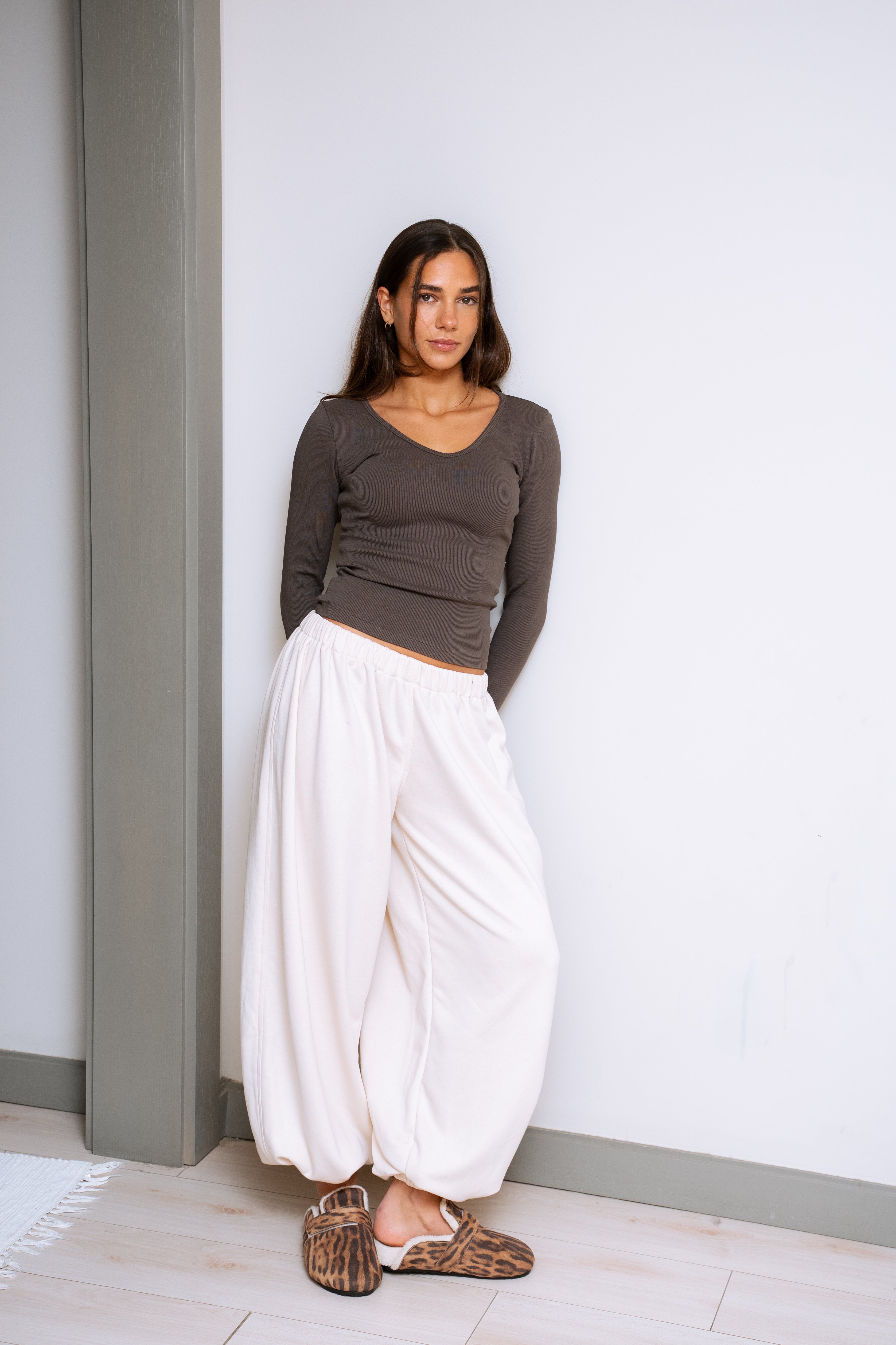 Ribbed V-Neck Long Sleeve