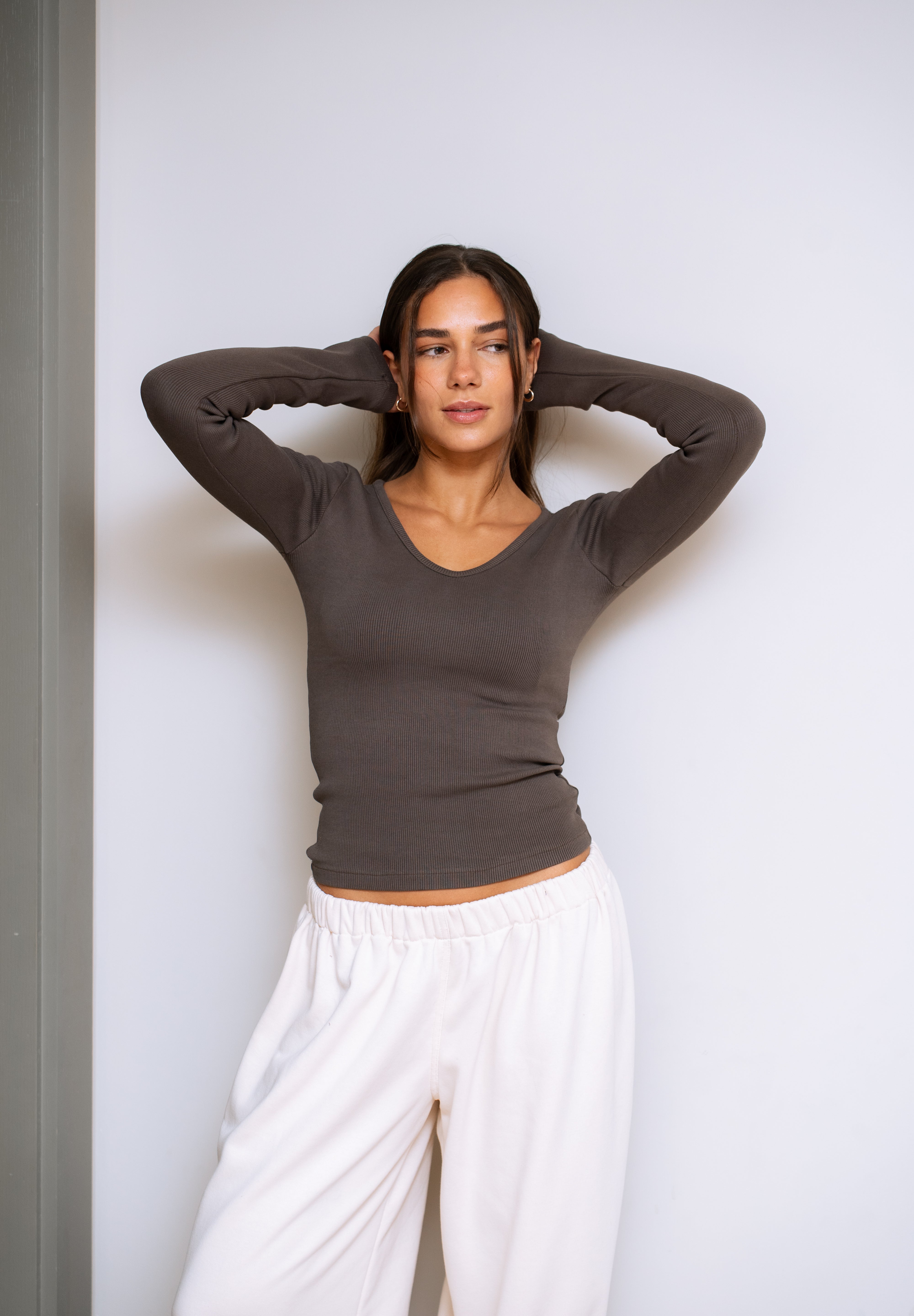 Ribbed V-Neck Long Sleeve