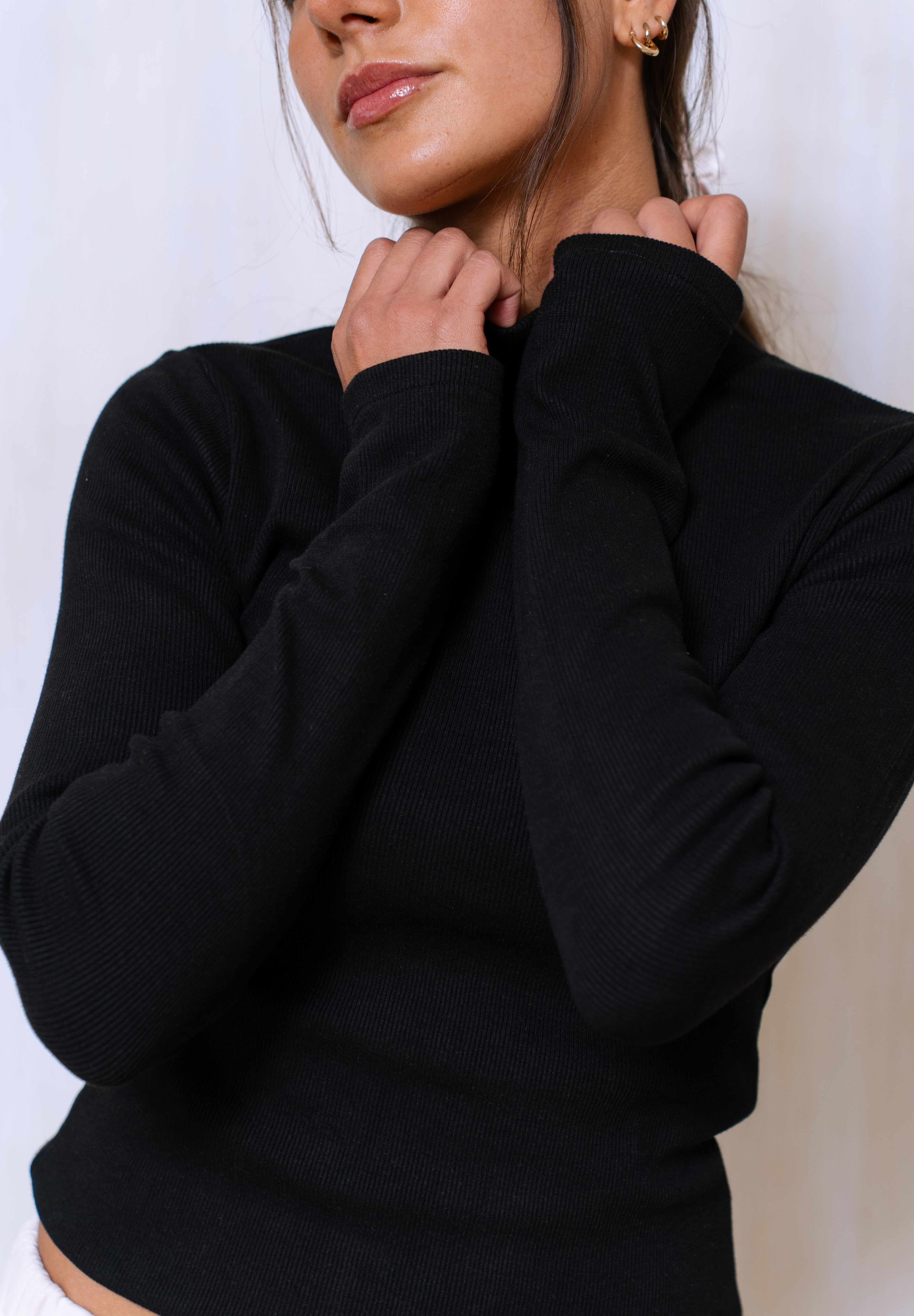 Ribbed High Neck Long Sleeve