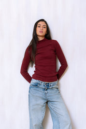 Ribbed High Neck Long Sleeve