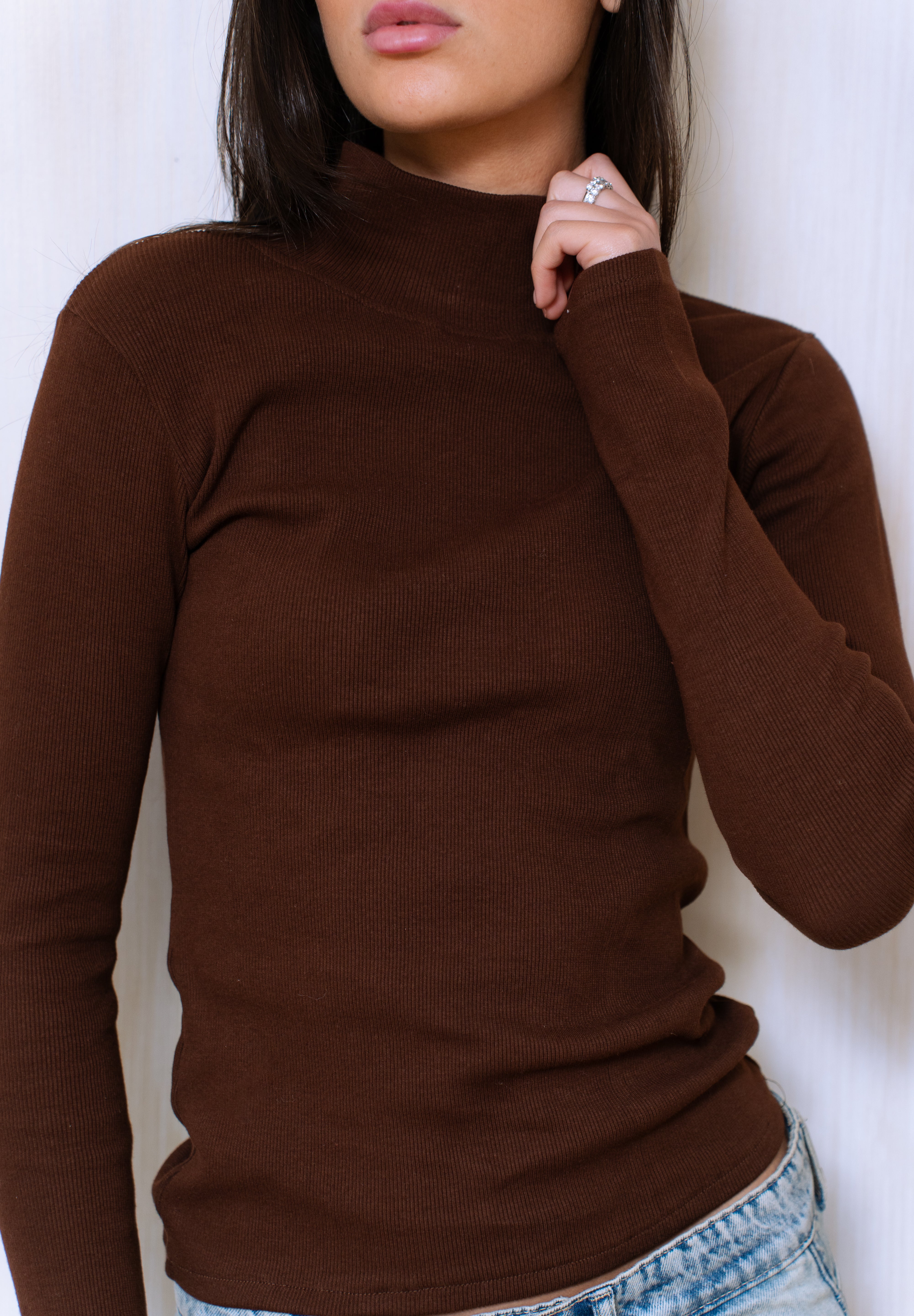 Ribbed High Neck Long Sleeve