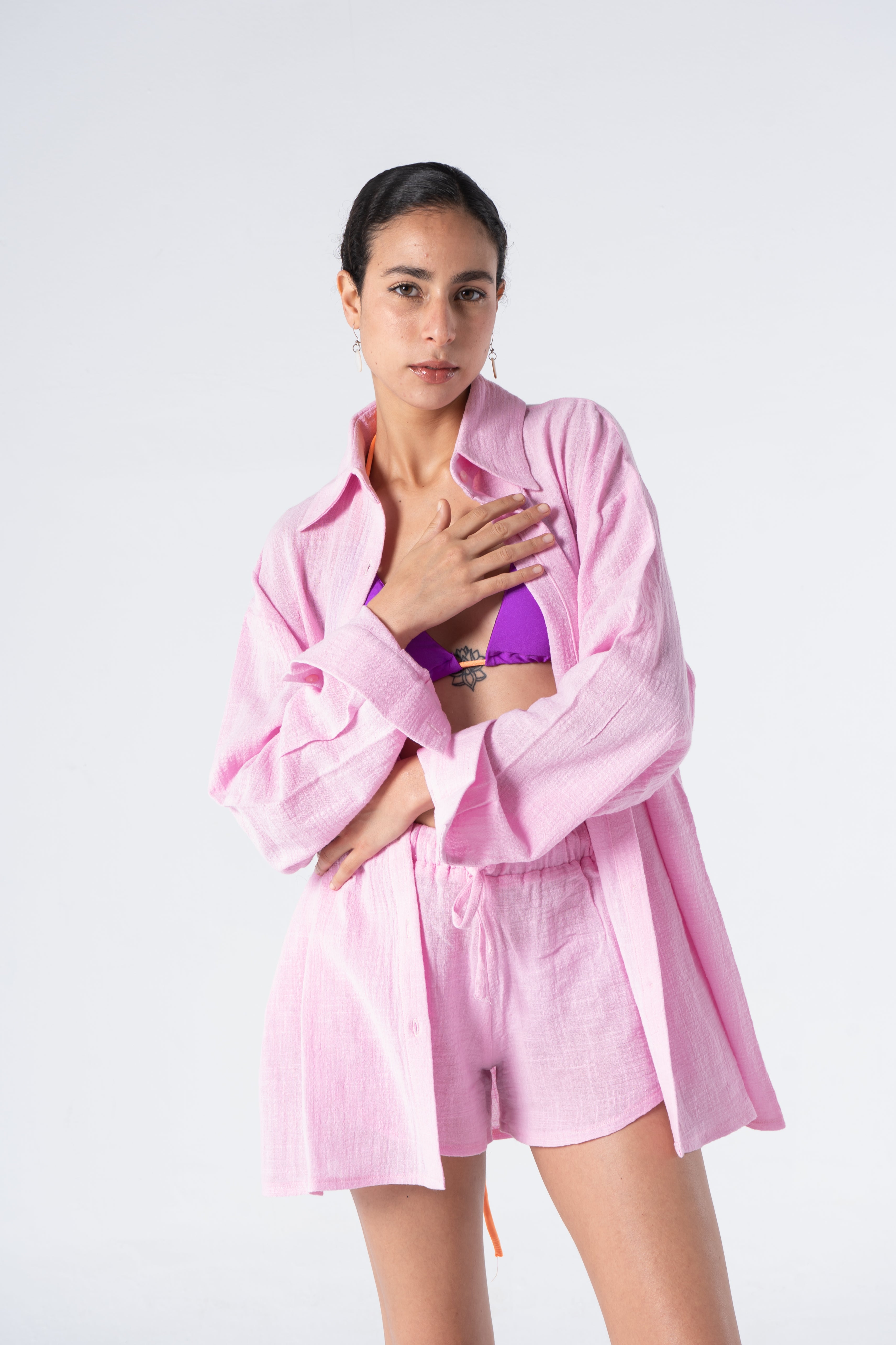 The Linen Short Set - Pink