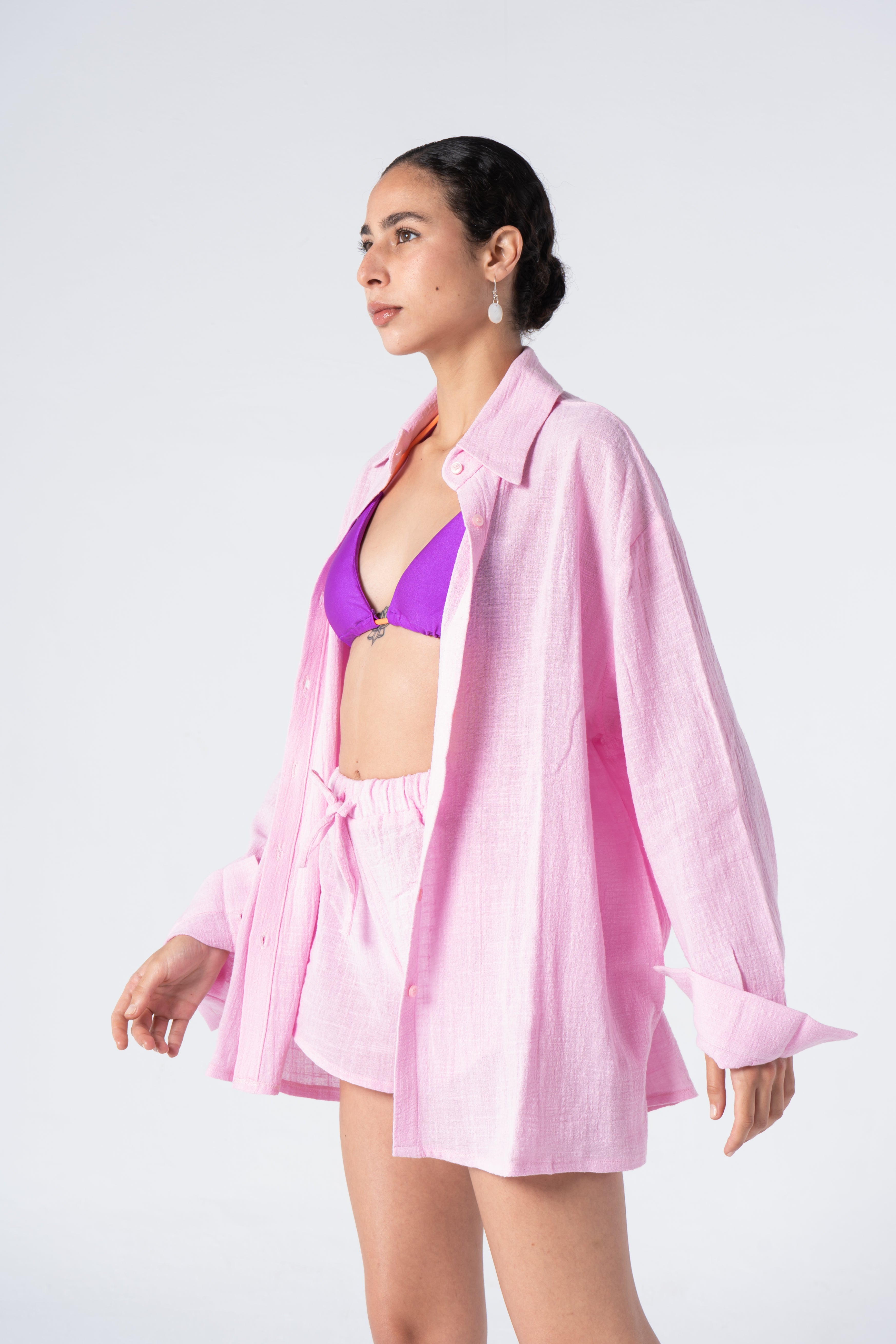 The Linen Short Set - Pink