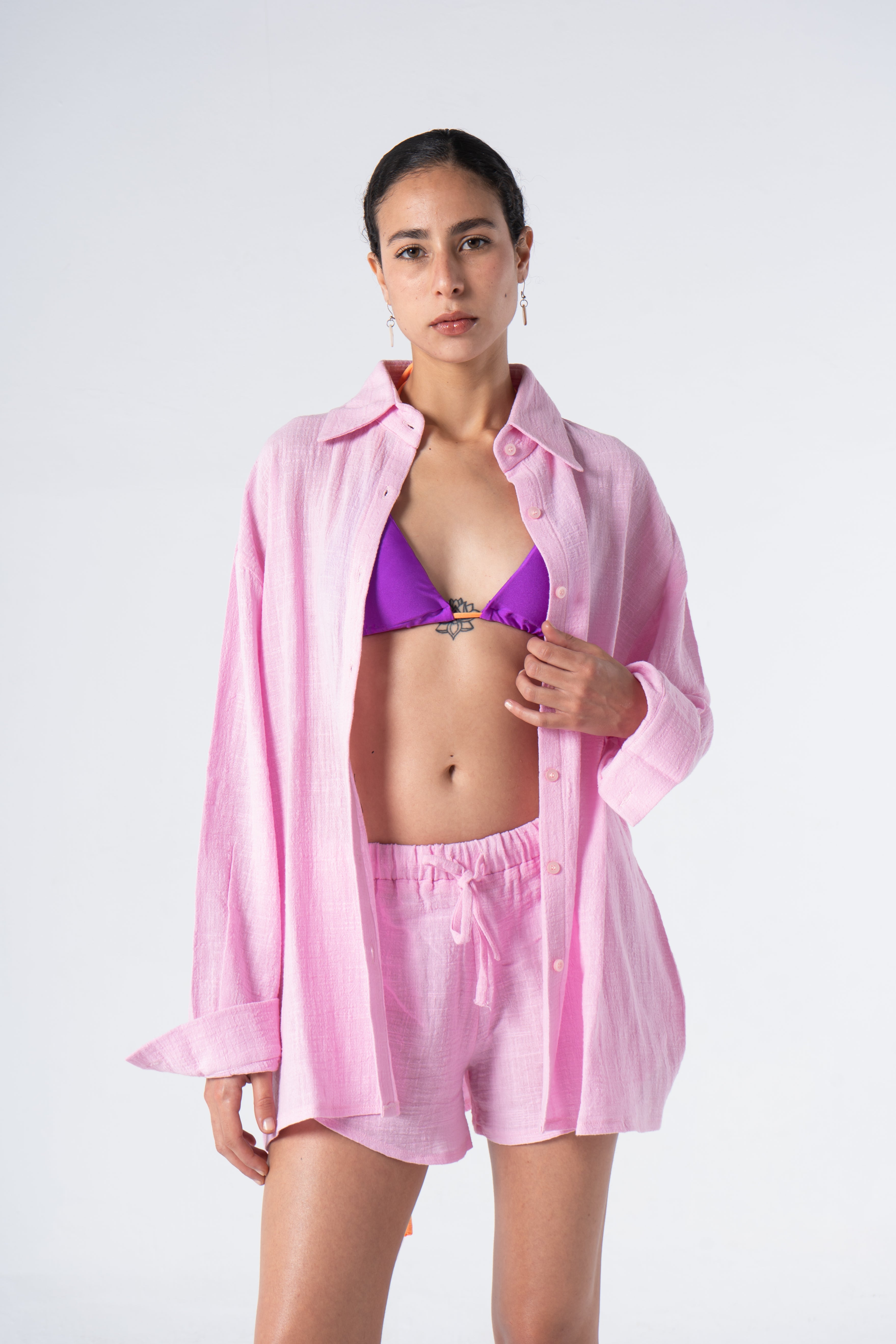 The Linen Short Set - Pink