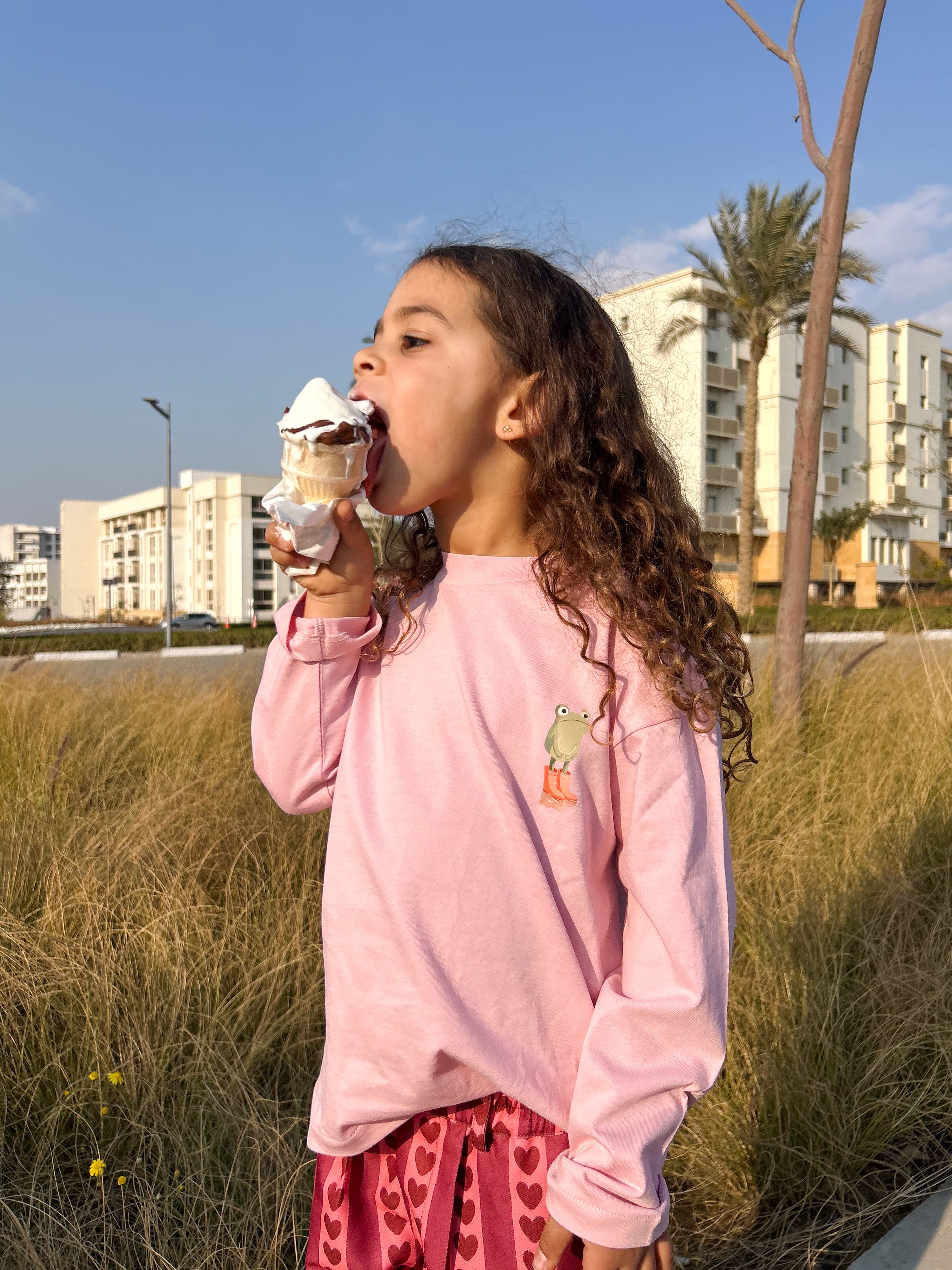 Kids Pink Frog Oversized Tshirt