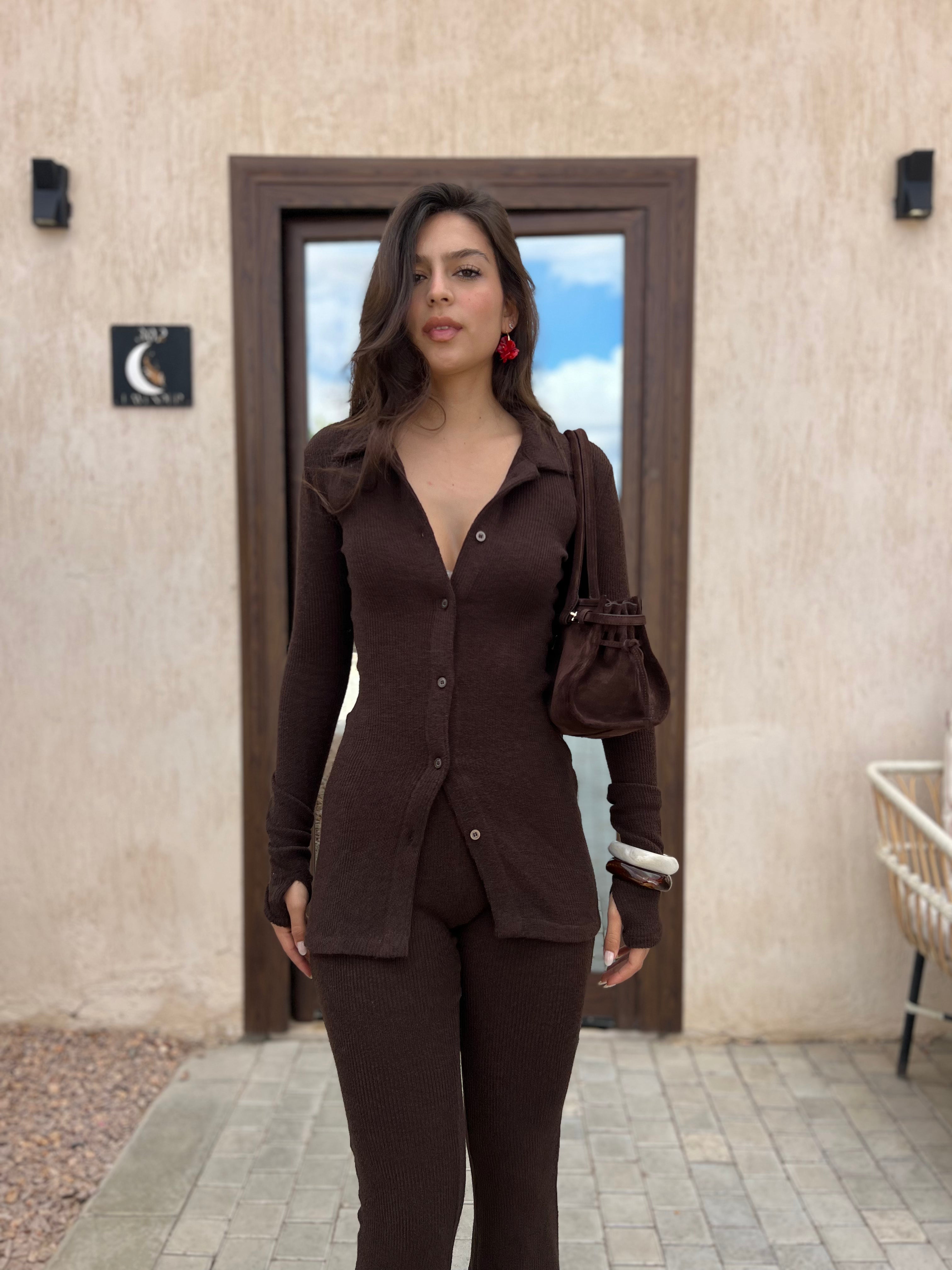 The Ribbed Duo Set - Brown