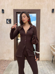 The Ribbed Duo Set - Brown