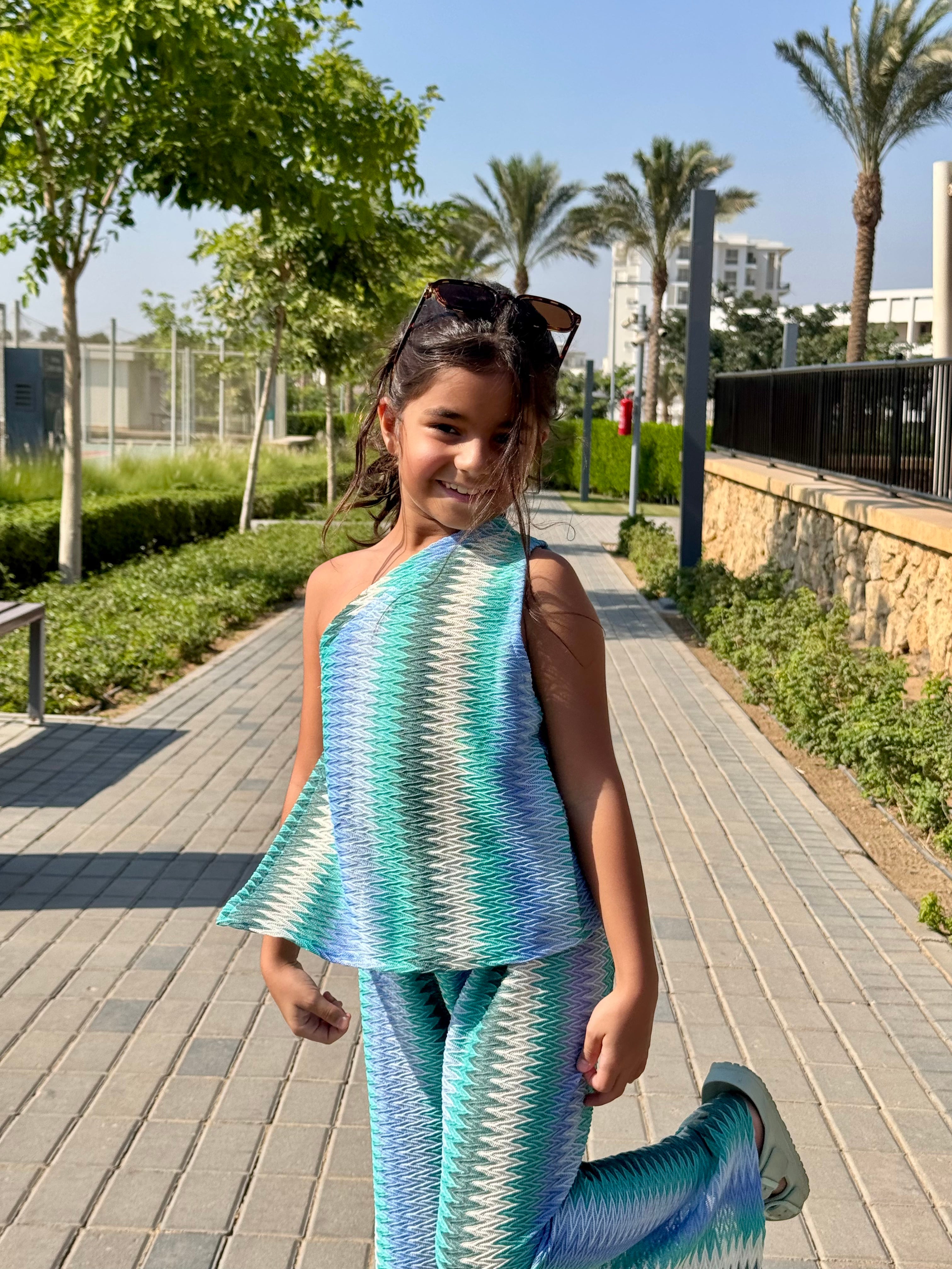 kids Blue shades oneshoulder set