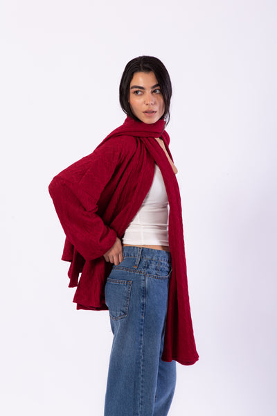 Ribbed Cardigan With Scarf