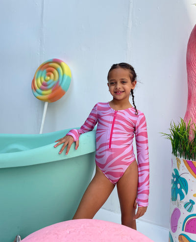 Kids Pink Zebra Swimsuit