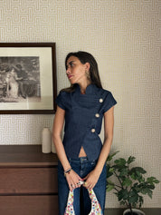 The Structured denim mandarin top