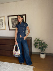 The Structured denim mandarin top