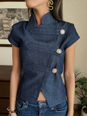 The Structured denim mandarin top