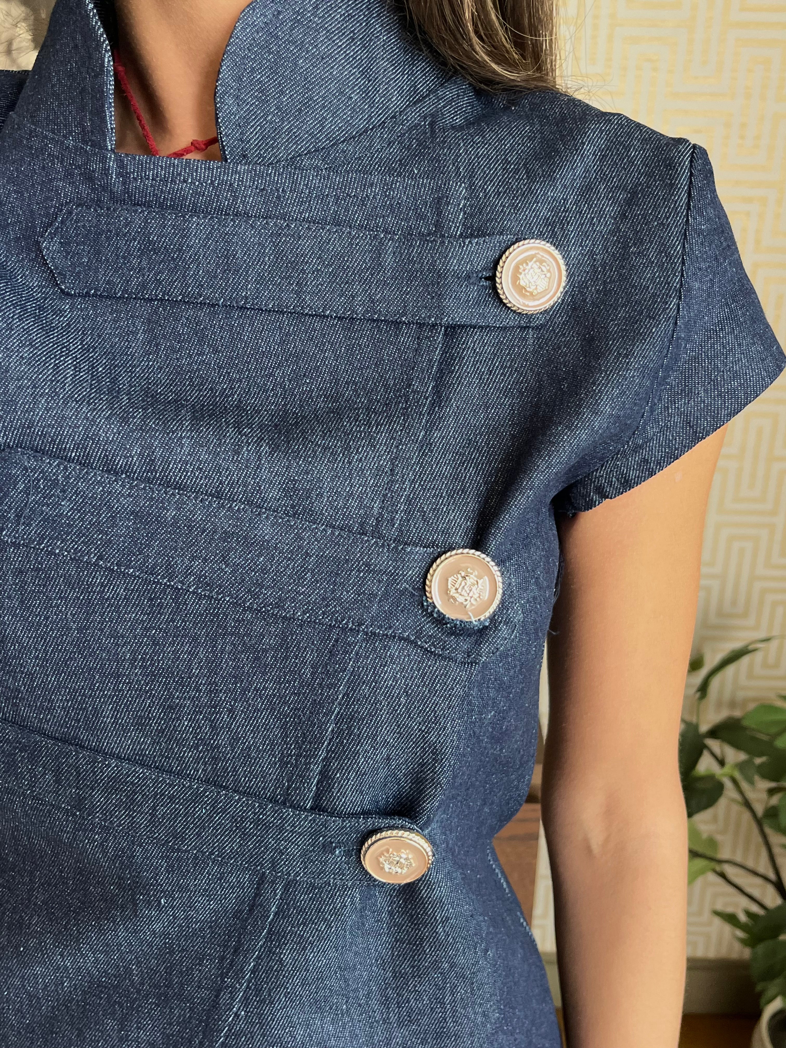 The Structured denim mandarin top
