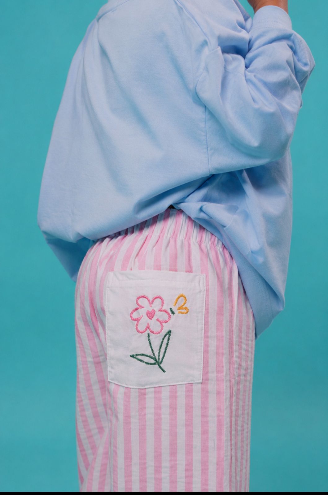 Kids pink flower pocket pants