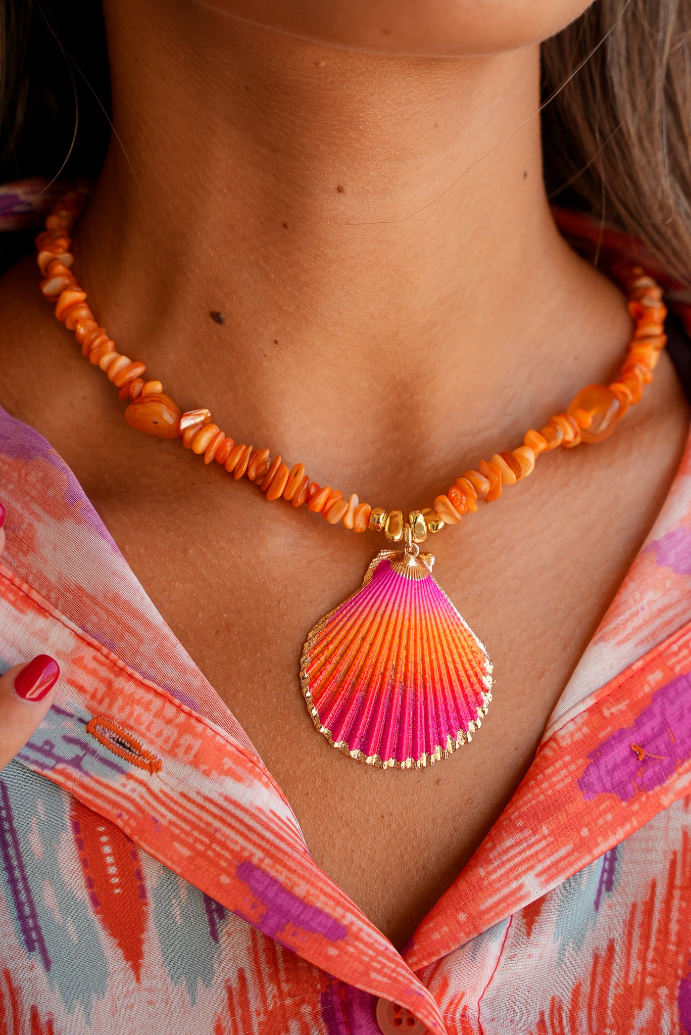 The Sunset Orange Shell Necklace