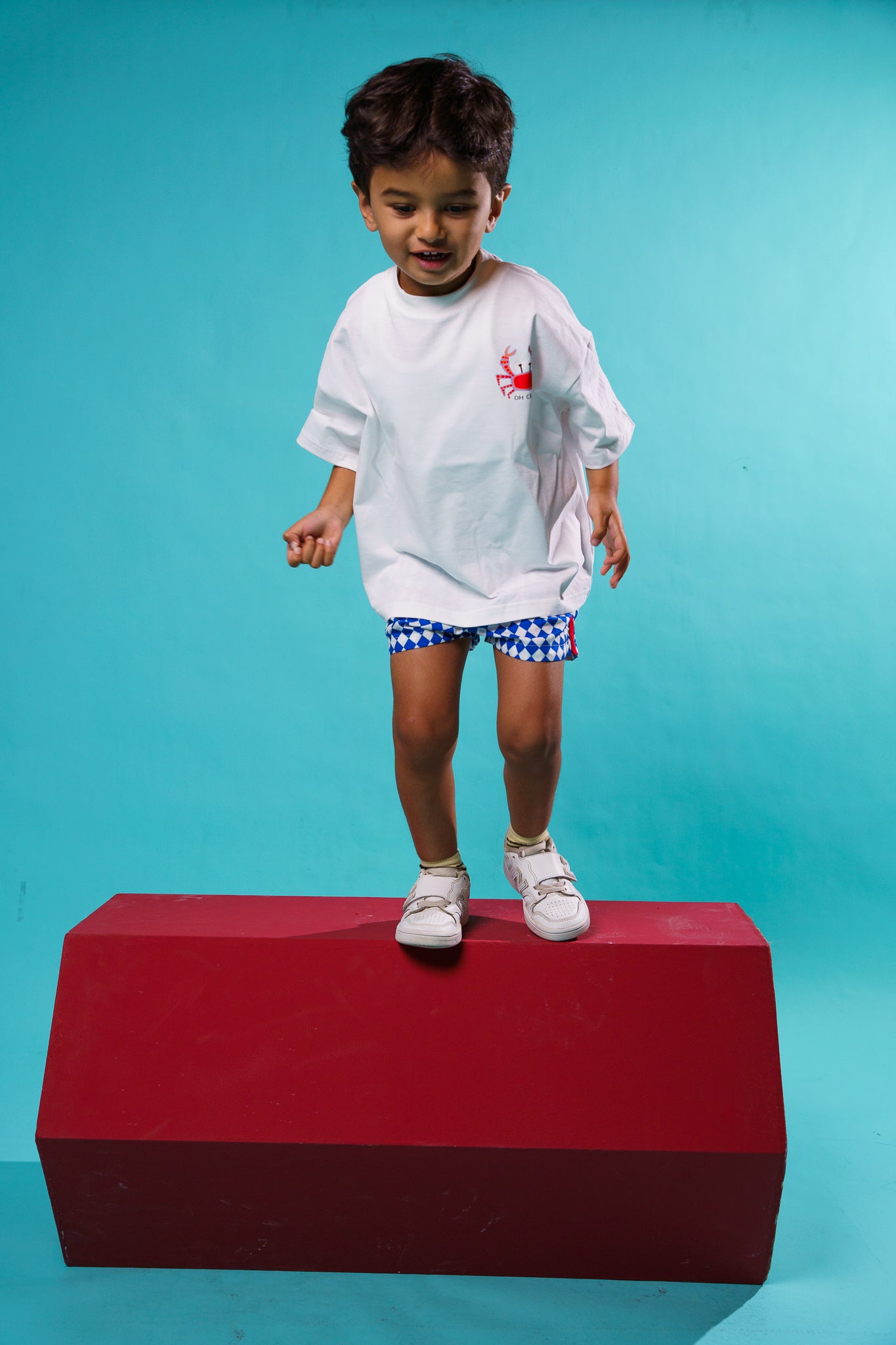 Kids Blue Checkered Short With Red Lined